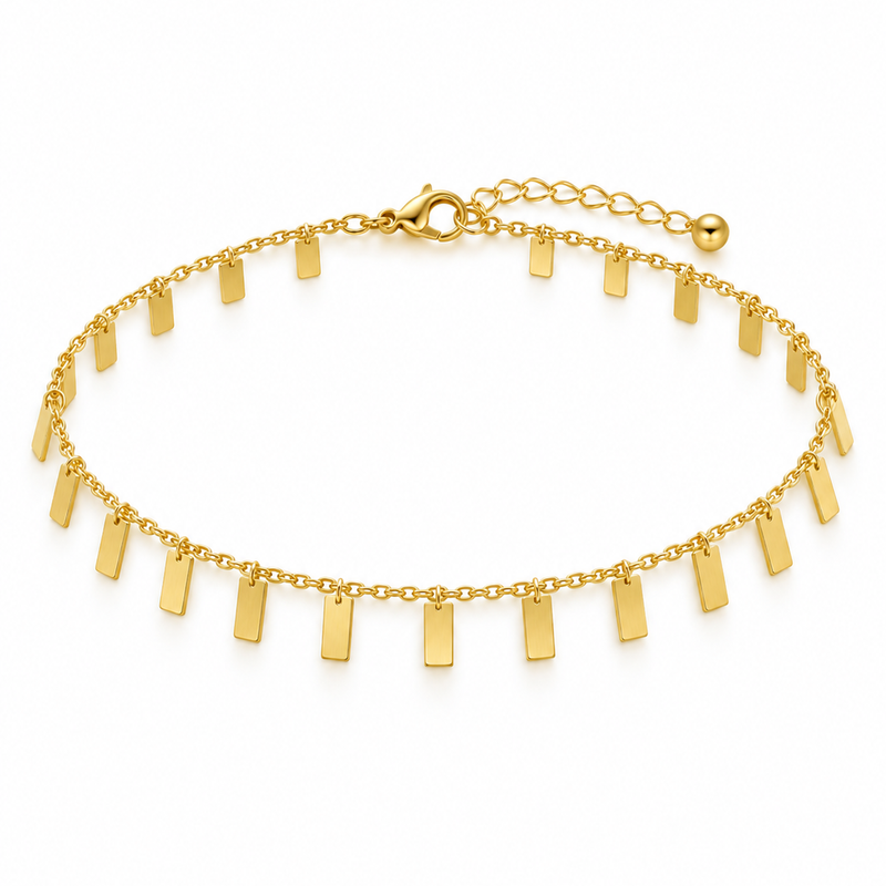 Fringe Tag Anklet - 18K Gold Plated Stainless Steel Jewelry