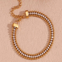 Triple Layer Crystal Tennis & Bead Chain Bracelet - view 6