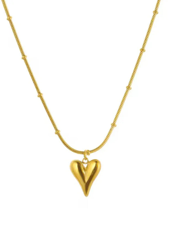 Puff Heart Necklace - 18K Gold Plated Stainless Steel Jewelry