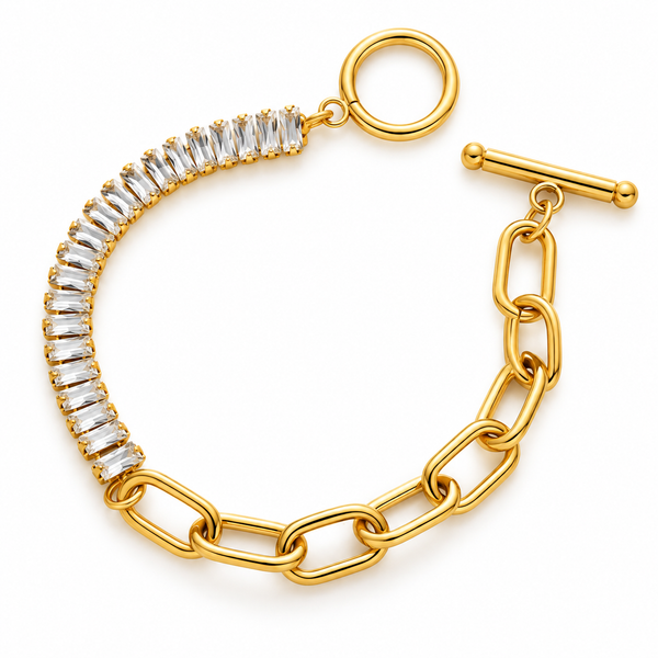 Baguette Crystal Paperclip Toggle Bracelet