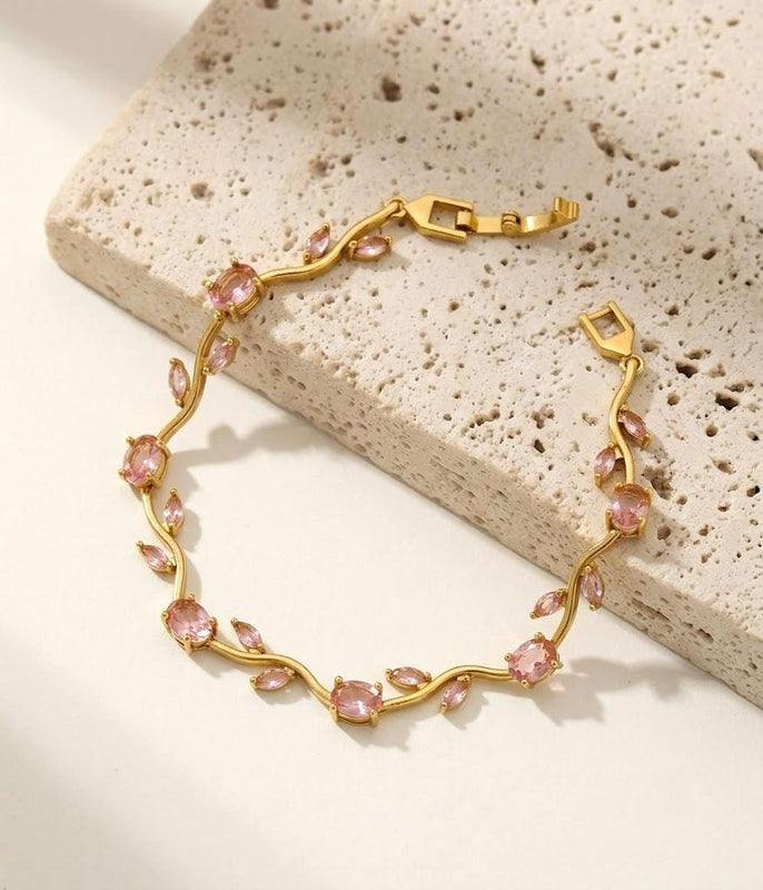 Tulip Vine Bracelet — Pink - 18K Gold Plated Stainless Steel Jewelry