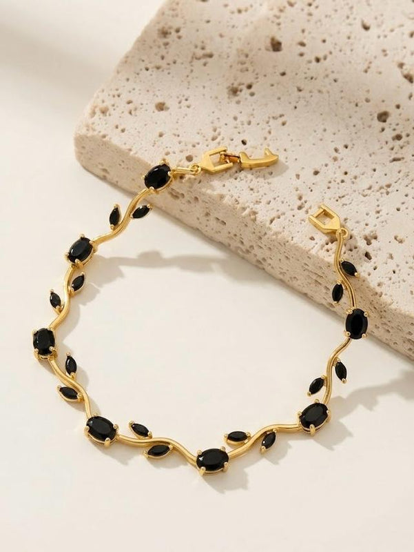 Tulip Vine Bracelet — Black - 18K Gold Plated Stainless Steel Jewelry