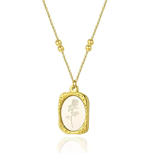 Rose Engraved Tag Necklace