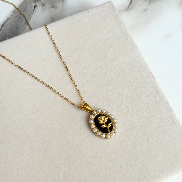 Pearl Halo Rose Necklace