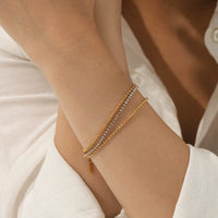 Triple Layer Crystal Tennis & Bead Chain Bracelet - view 3