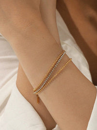 Triple Layer Crystal Tennis & Bead Chain Bracelet - view 3