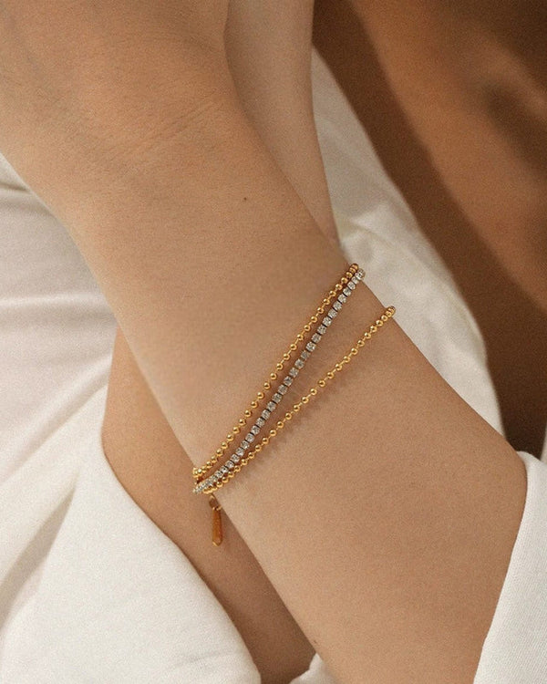 Triple Layer Crystal Tennis & Bead Chain Bracelet