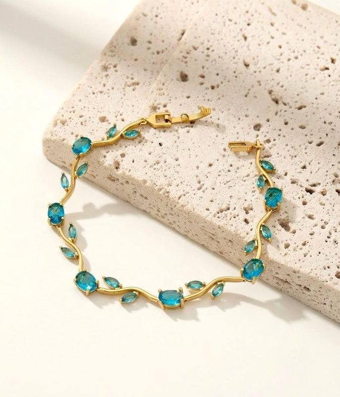 Tulip Vine Bracelet — Teal - 18K Gold Plated Stainless Steel Jewelry