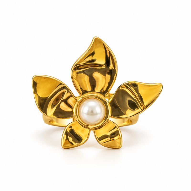 Blossom Pearl Flower Ring (Adjustable) - 18K Gold Plated Stainless Steel Jewelry