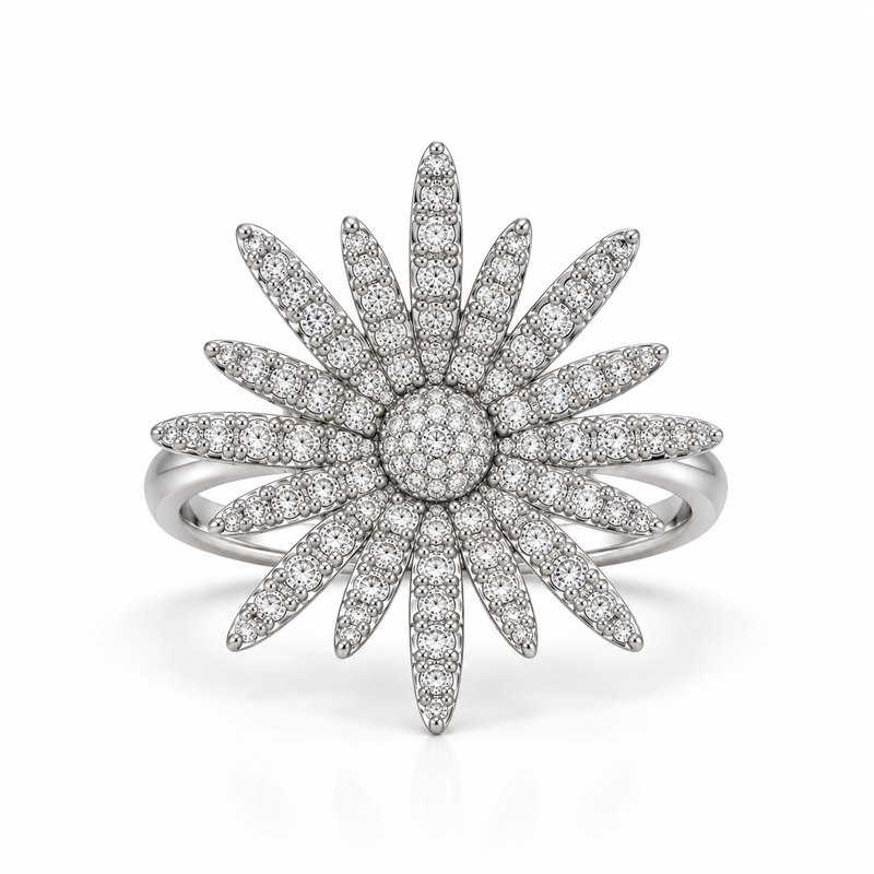 Daisy Bloom Zircon Ring - 18K Gold Plated Stainless Steel Jewelry