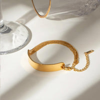 Gold Flat Bar & Multi-Strand Chain Bracelet - view 4