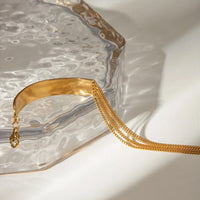 Gold Flat Bar & Multi-Strand Chain Bracelet - view 2