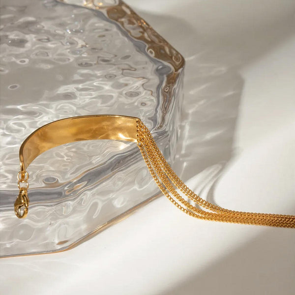 Gold Flat Bar & Multi-Strand Chain Bracelet