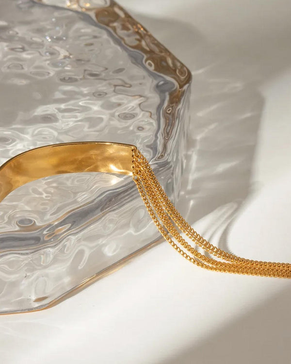 Gold Flat Bar & Multi-Strand Chain Bracelet