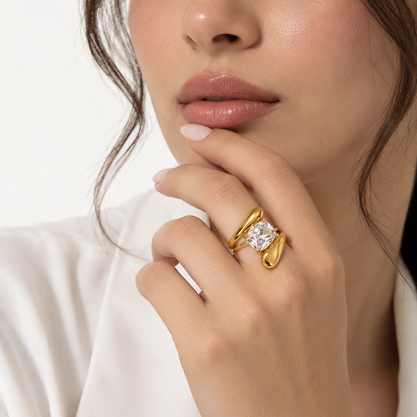 Crystal Solitaire Open Ring