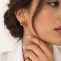 Gold Rose Flower Stud Earrings - view 2