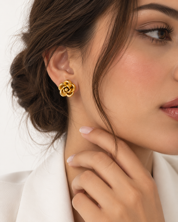Gold Rose Flower Stud Earrings