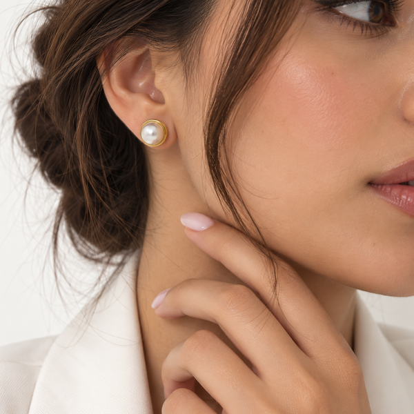 Pearl Bezel Stud Earrings