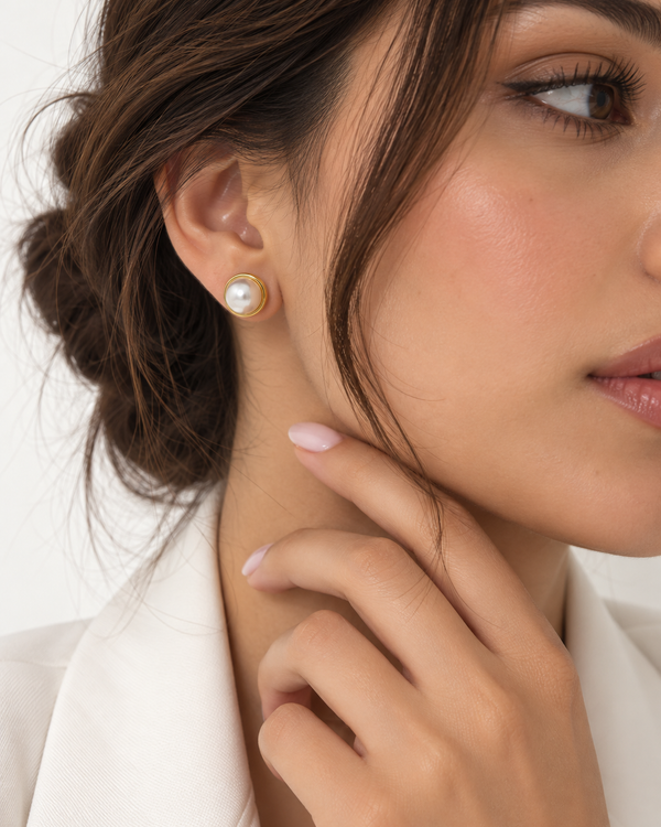 Pearl Bezel Stud Earrings