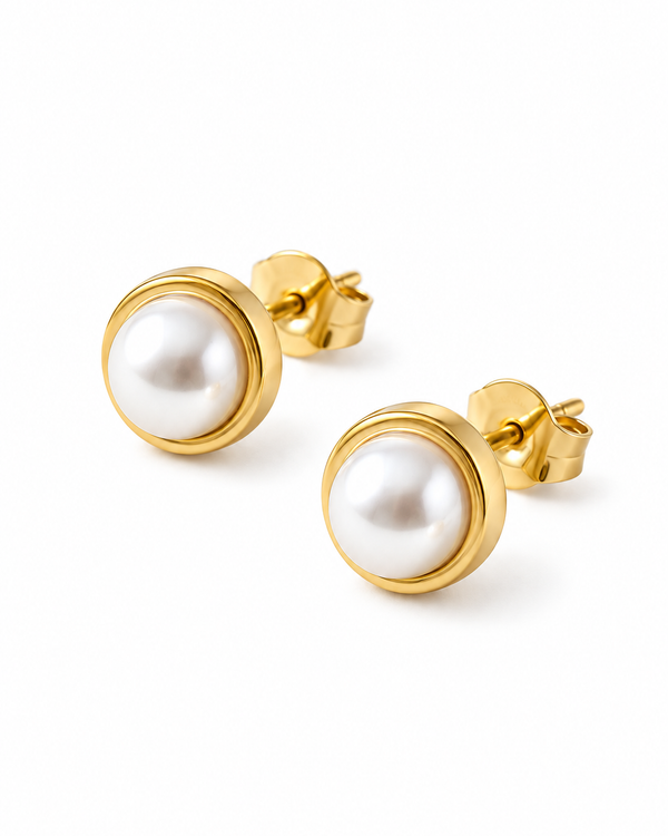 Pearl Bezel Stud Earrings
