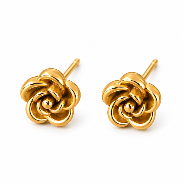 Gold Rose Flower Stud Earrings
