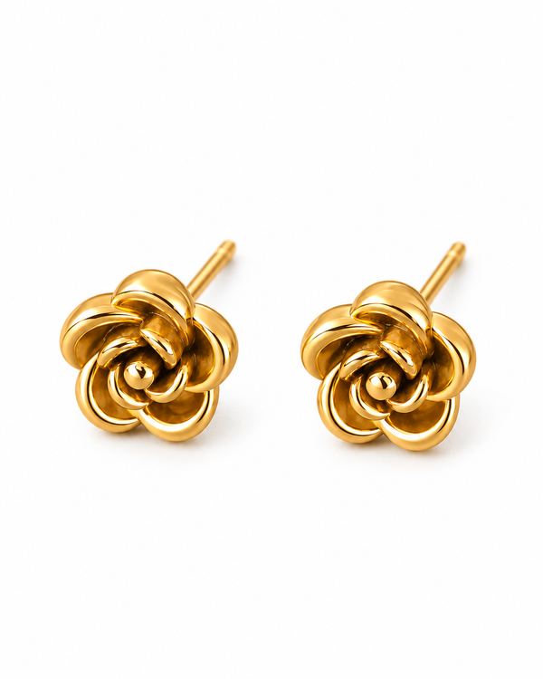 Gold Rose Flower Stud Earrings