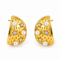 Pearl & Crystal Star C-Hoop Earrings - view 1