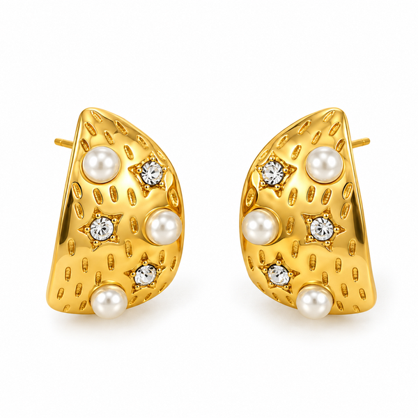 Pearl & Crystal Star C-Hoop Earrings