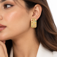 Rainbow Crystal Rectangle Stud Earrings - view 2