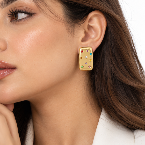 Rainbow Crystal Rectangle Stud Earrings