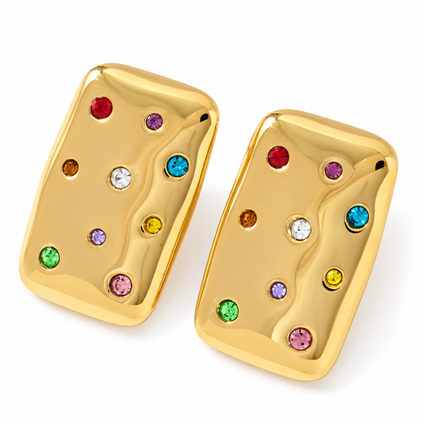 Rainbow Crystal Rectangle Stud Earrings