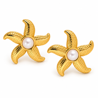 Pearl Starfish Stud Earrings - view 1