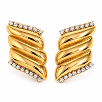 Twisted Ribbed Crystal Edge Stud Earrings - view 1
