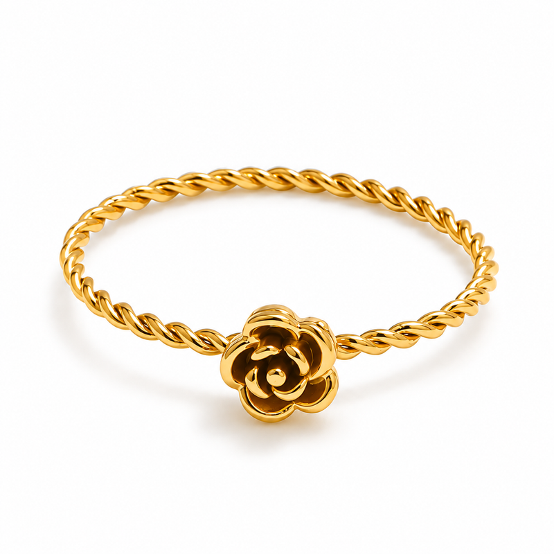 Twisted Rose Ring - 18K Gold Plated Stainless Steel Jewelry