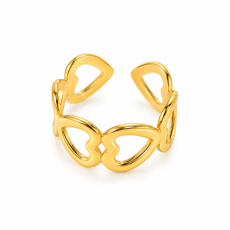 Heart Link Open Ring - 18K Gold Plated Stainless Steel Jewelry