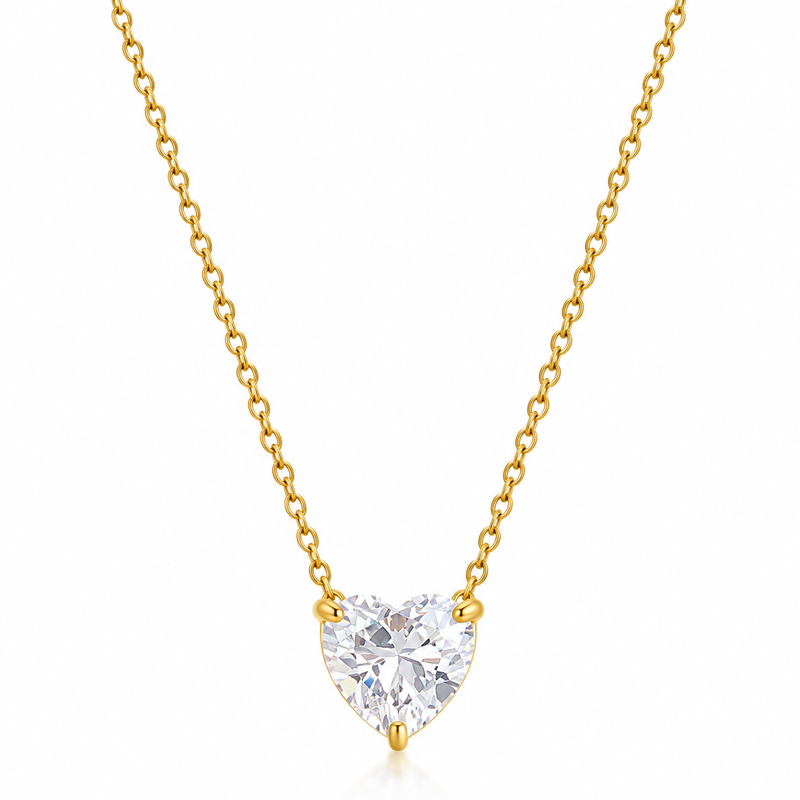 Heart Solitaire Necklace - 18K Gold Plated Stainless Steel Jewelry