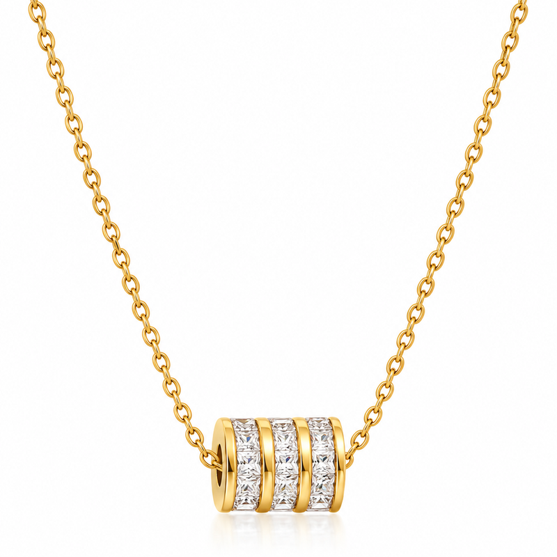 Crystal Rondelle Pendant Necklace - 18K Gold Plated Stainless Steel Jewelry