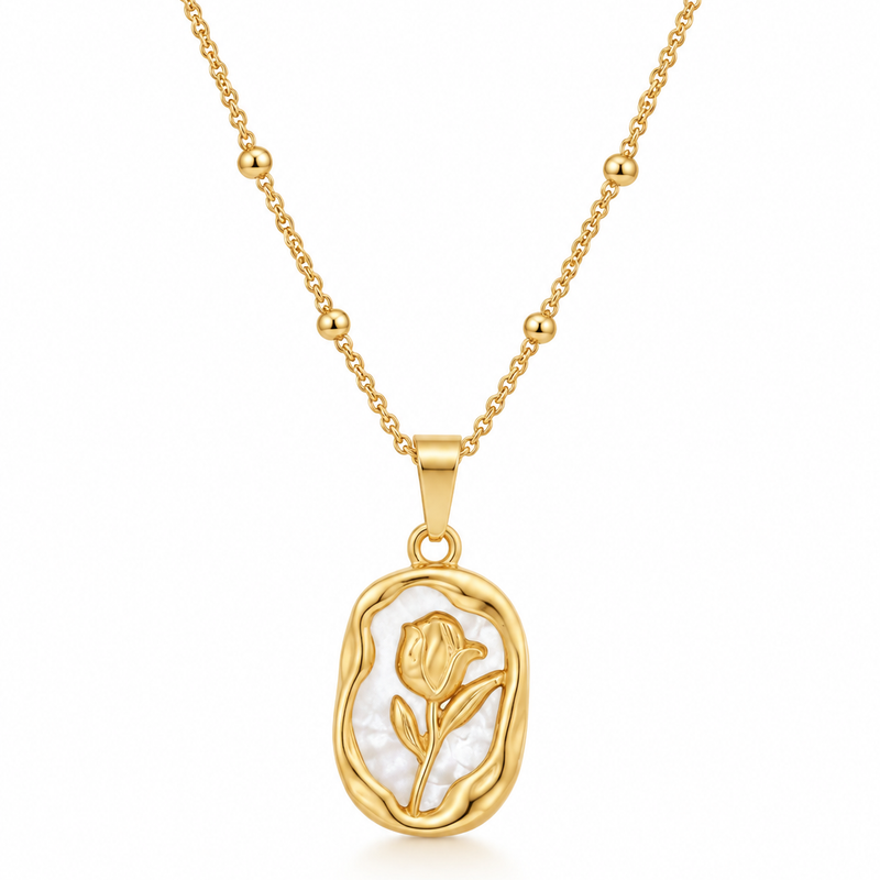 Noir Rose Pearl Necklace - 18K Gold Plated Stainless Steel Jewelry