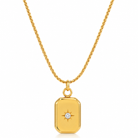 Gold Rectangle Star Crystal Pendant Necklace - view 1