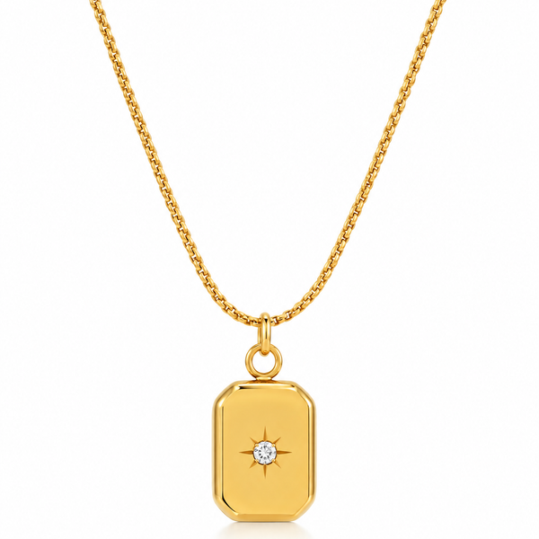 Gold Rectangle Star Crystal Pendant Necklace