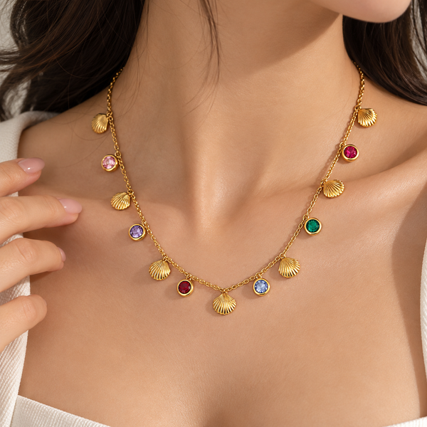 Rainbow Shell & Crystal Charm Necklace