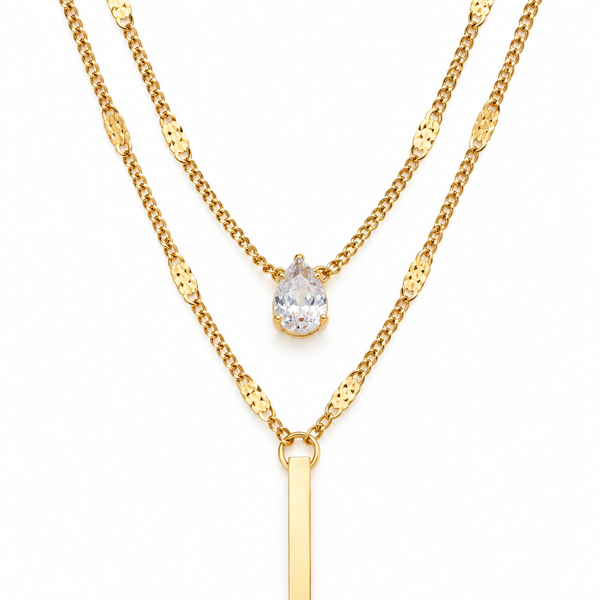 Layered Teardrop & Bar Necklace