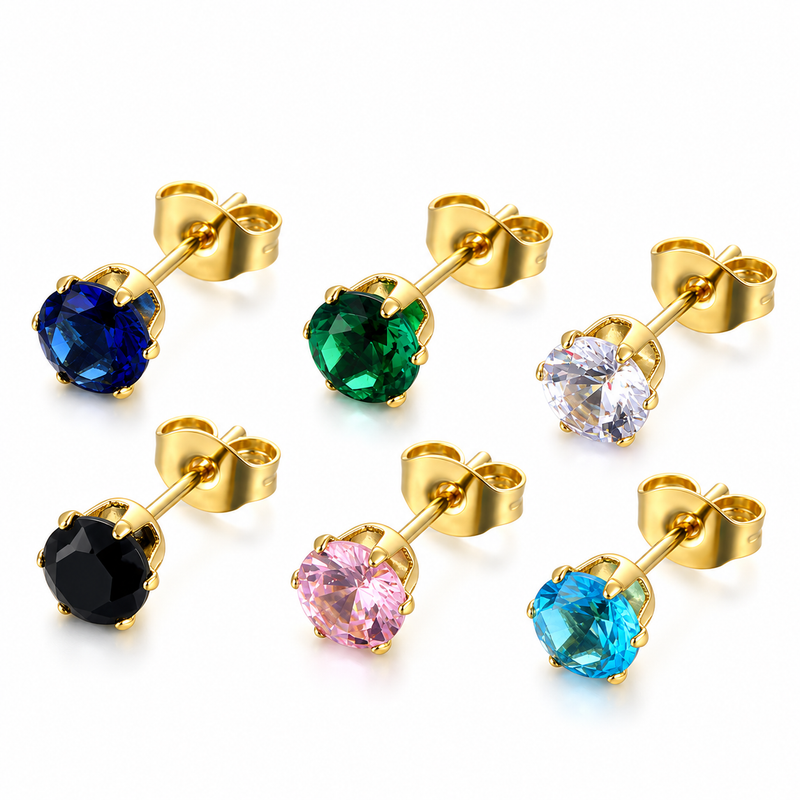 Solitaire Crystal Stud Earrings - 18K Gold Plated Stainless Steel Jewelry