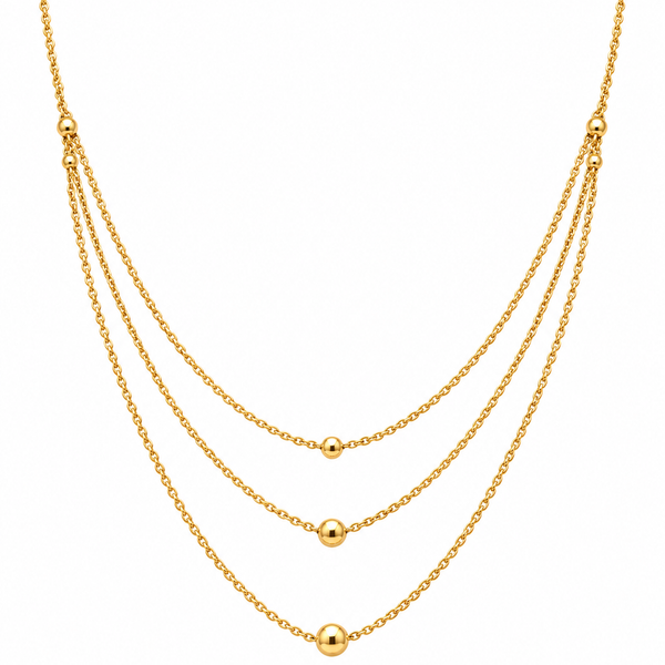 Triple Layer Gold Bead Station Necklace