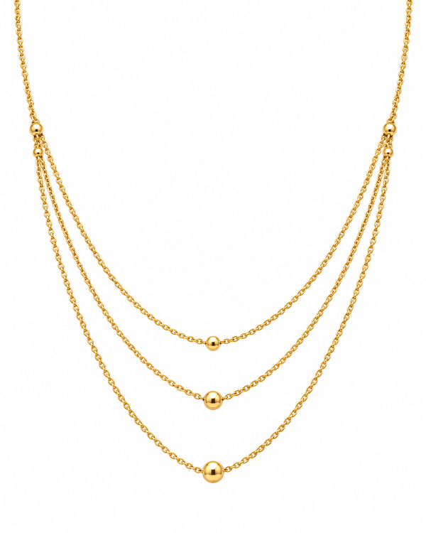Triple Layer Gold Bead Station Necklace