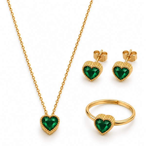 Crystal Heart Jewelry Set — Emerald Green