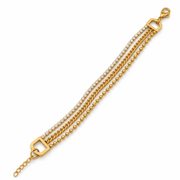 Triple Layer Crystal Curb Ball Chain Bracelet