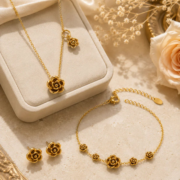 Gold Rose Jewelry Set