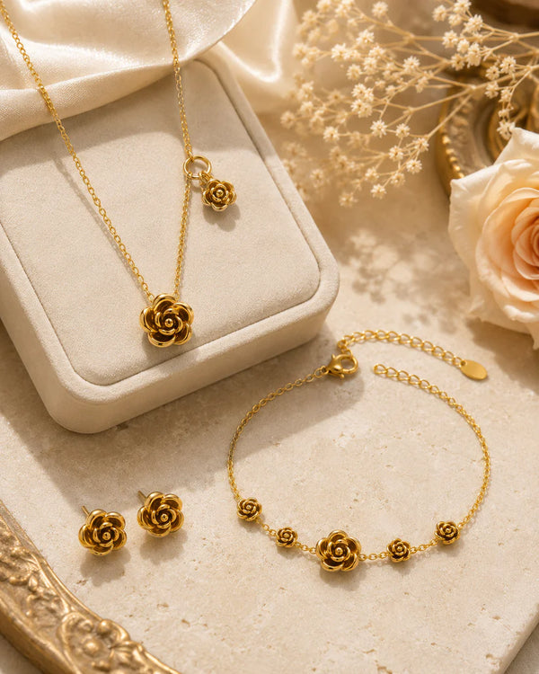 Gold Rose Jewelry Set