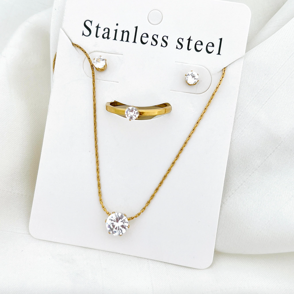 Eternal Sparkle 3-Piece Set — Necklace, Studs & Ring